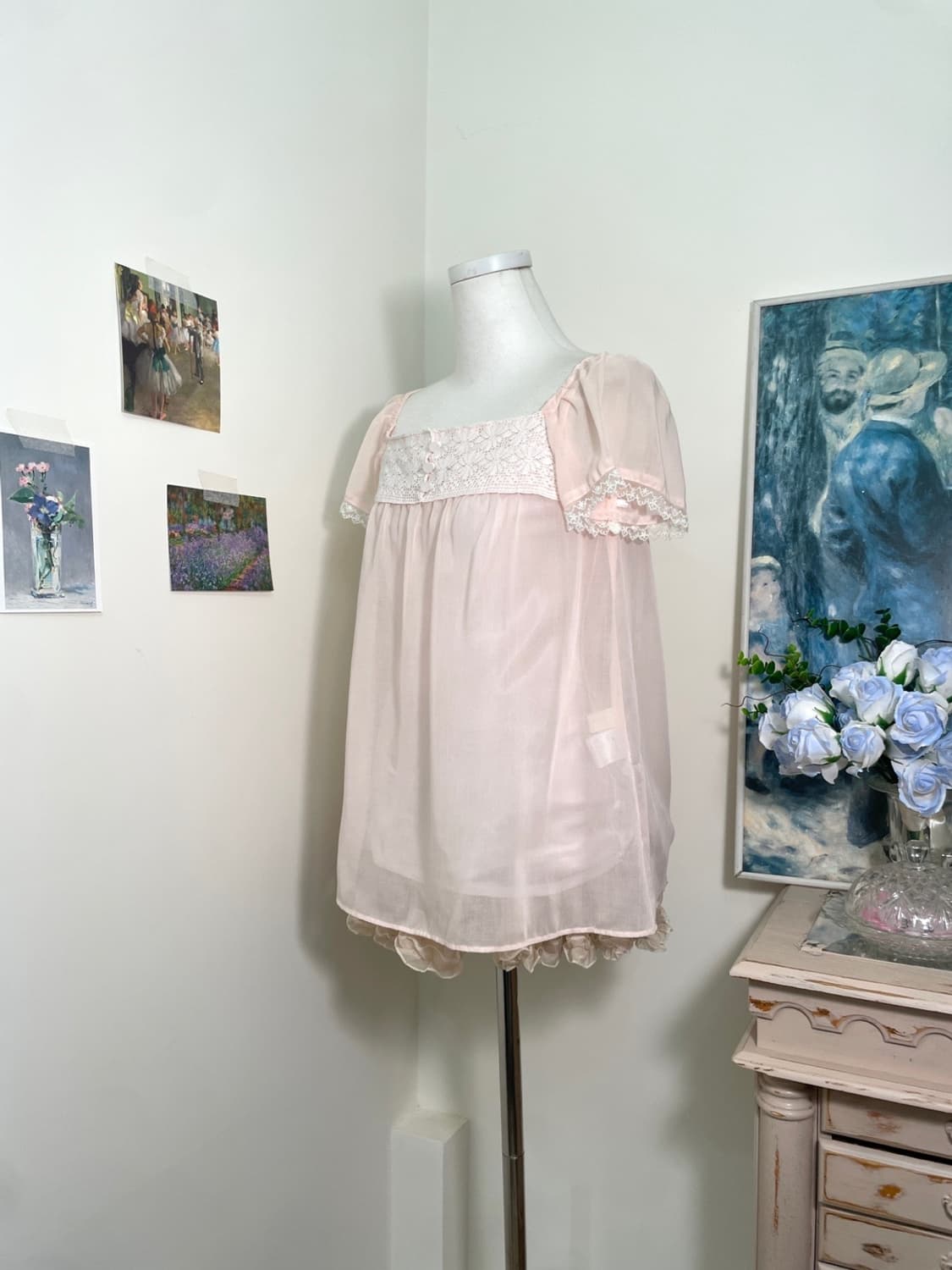 sheer pink lace square-neck princess blo 상품이미지2