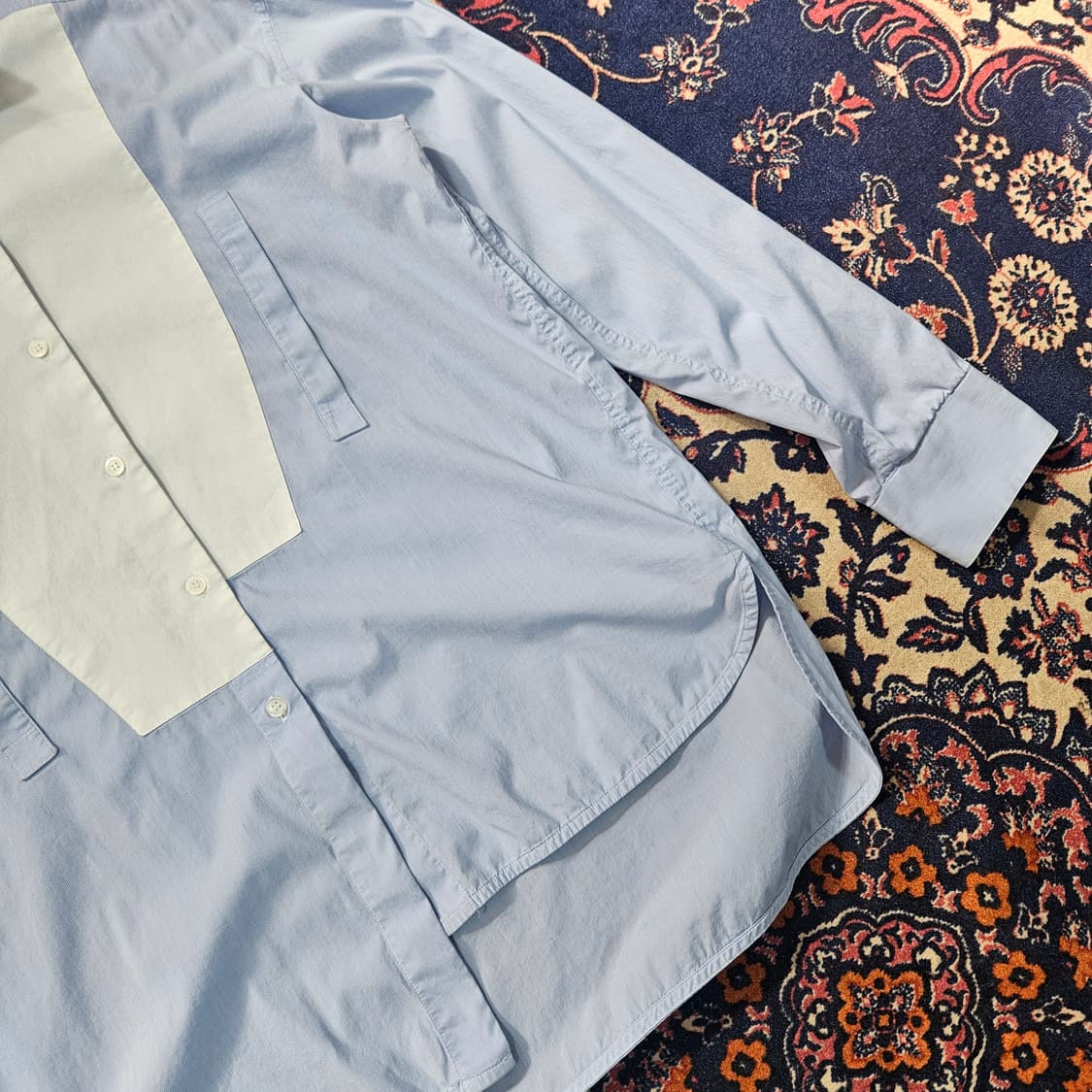 로에베(LOEWE)루즈핏 스트라이프 가죽 카라 블럭 셔츠 상품이미지4