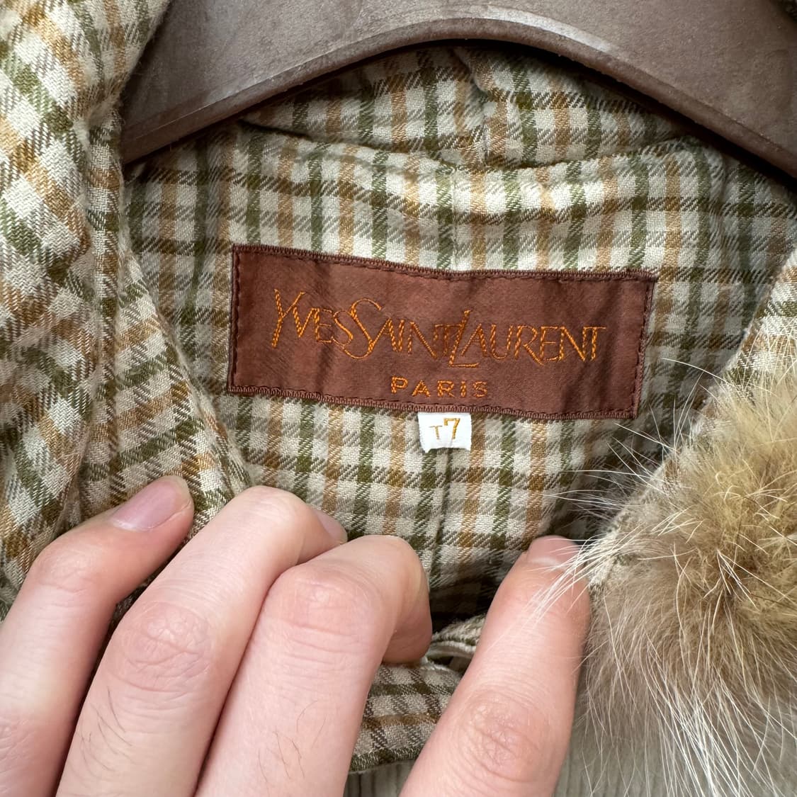 90s 입생로랑 YSL 코듀로이 롱 파카 퍼후드 포켓 포인트 베이지 상품이미지5