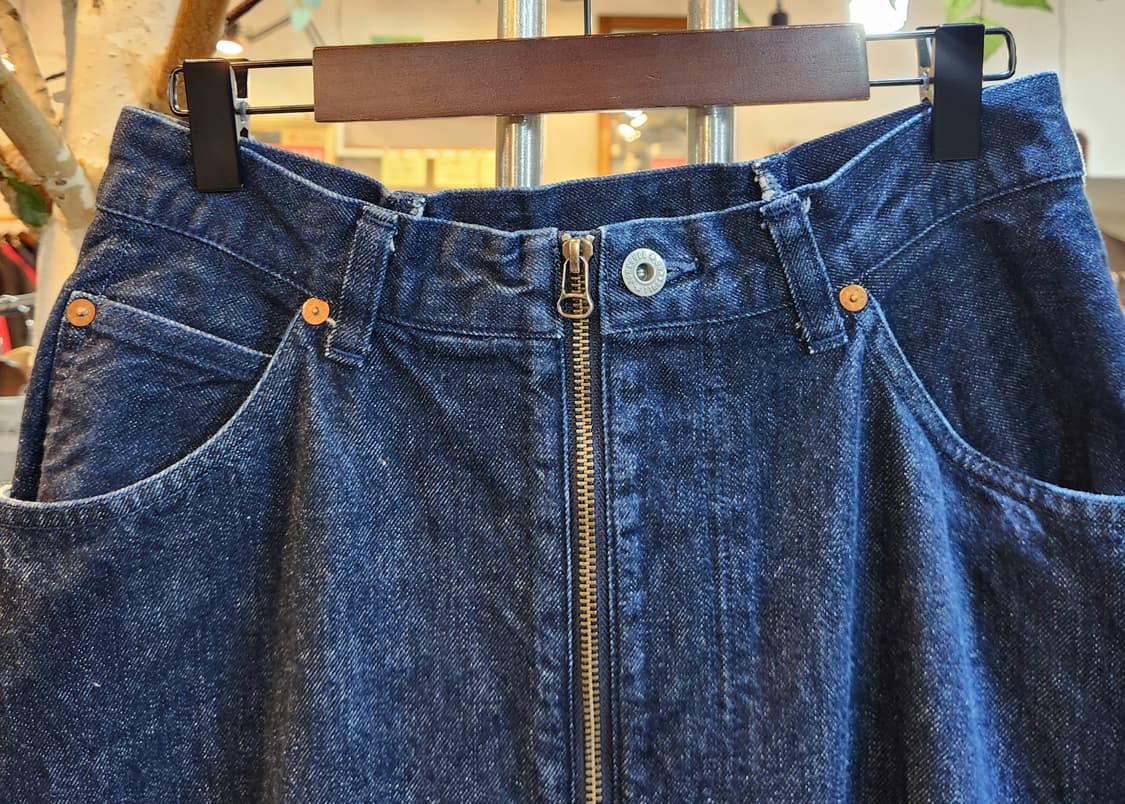 일본산 인디고 프론트 지퍼 A라인 플레어 데님 스커트 상품이미지2