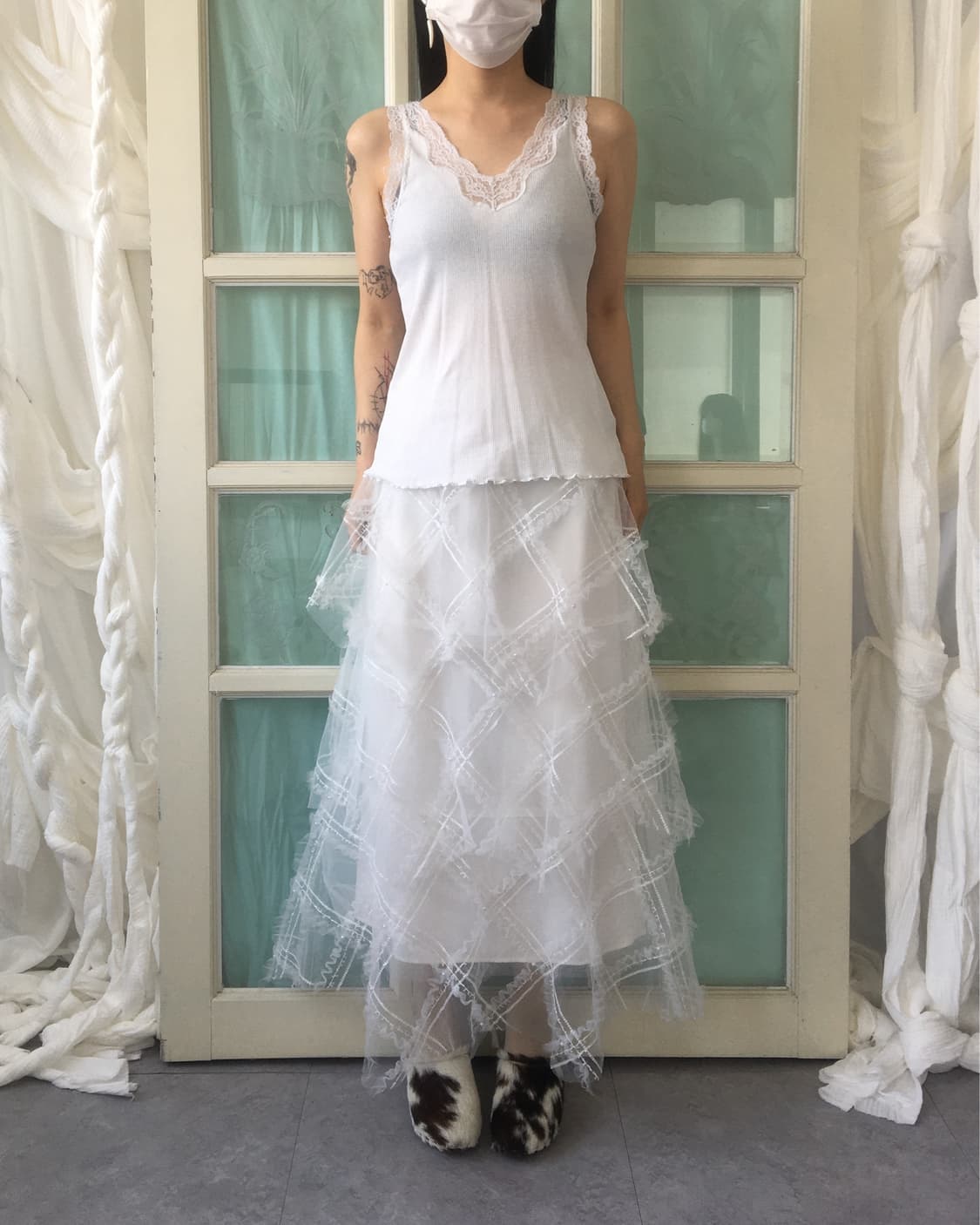 Lace trimming ribbed sleeveless 상품이미지5