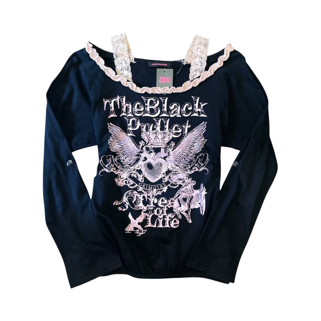 ALGONQUINS 알곤퀸즈 레이스어깨끈 프린팅 긴팔티 갸루y2k펑크키치 상품이미지1