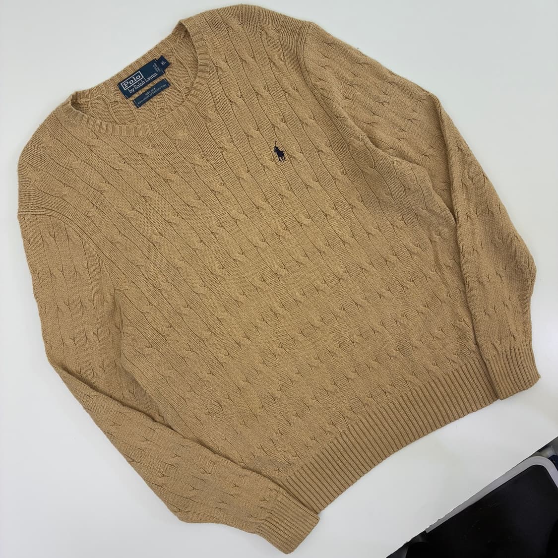 Polo 폴로 랄프로렌 실크100% 베이지 케에블 라운드 니트 상품이미지2