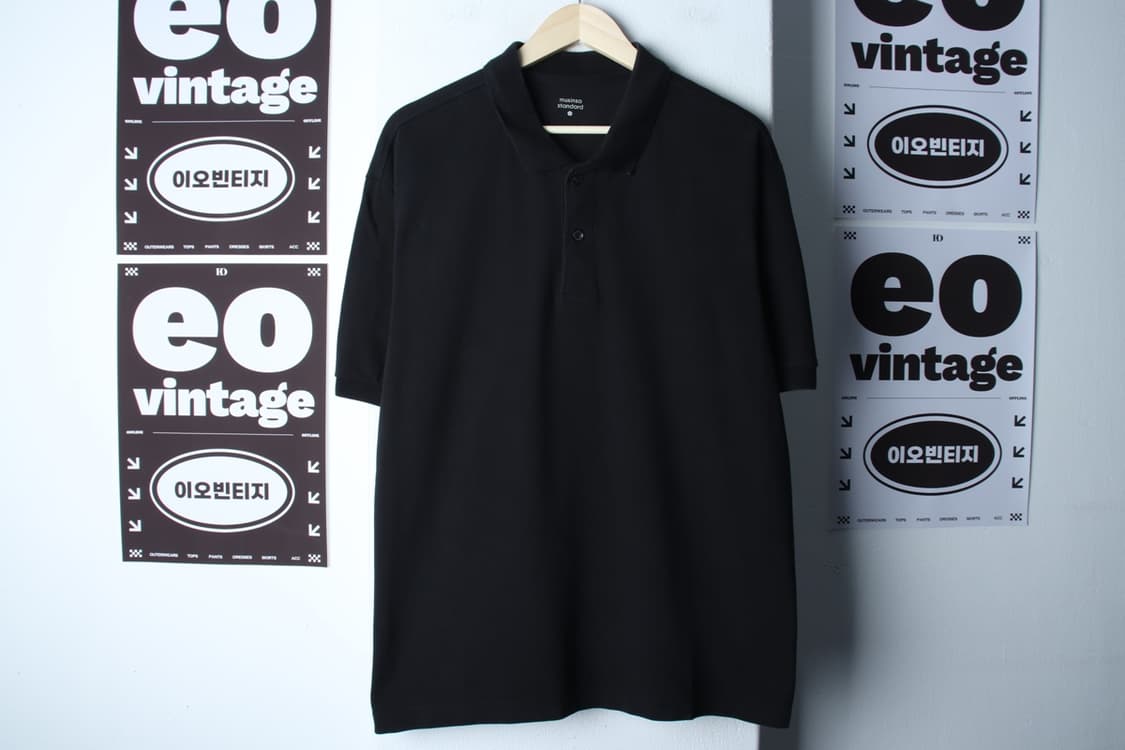 (XL-2XL) 무신사 스탠다드 반팔 카라 티셔츠 무지 블랙-H32943 상품이미지2