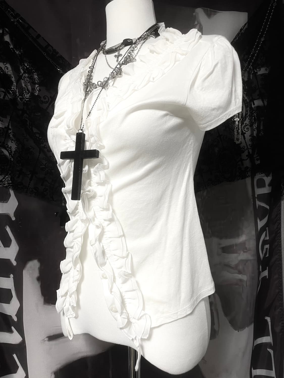 Gothic blouse 러플프릴 엔젤 슬림반팔블라우스 공겜여주빈티지딱붙 상품이미지4