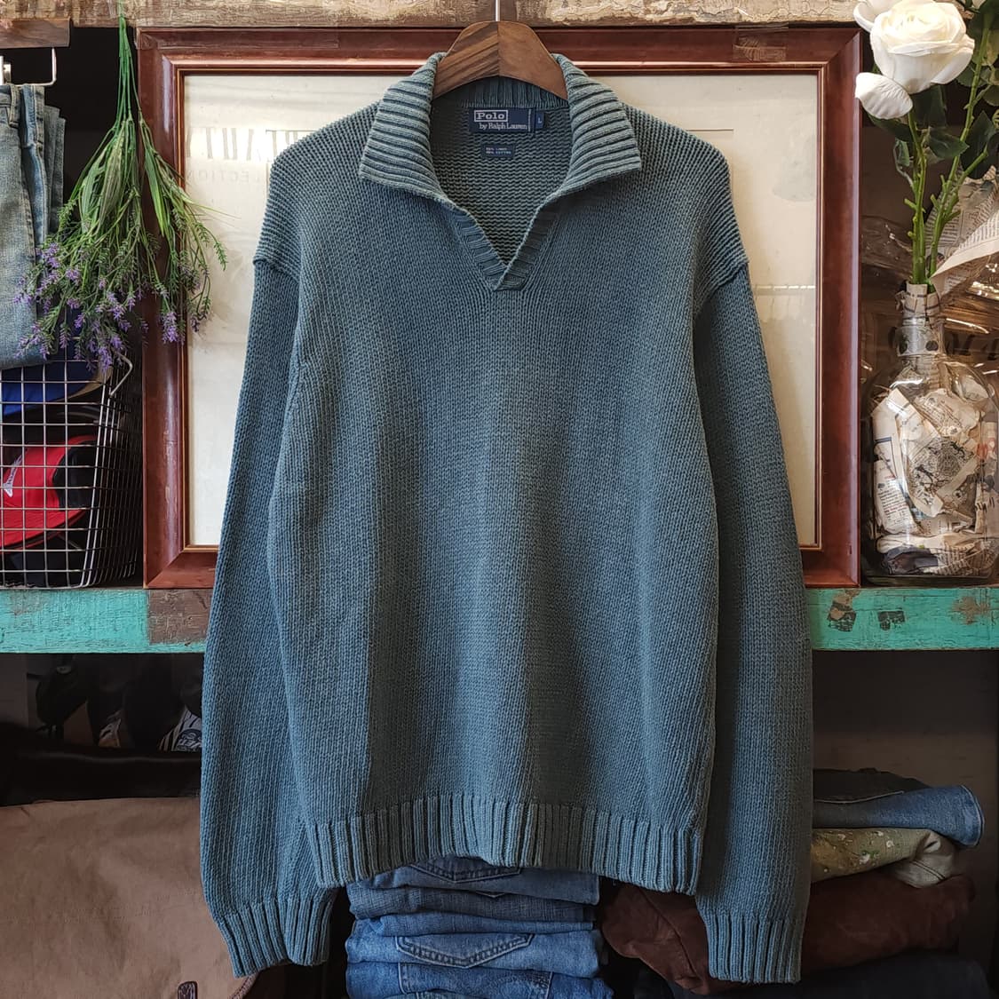 90s 폴로 니트 스키퍼 골지 니트 스웨터 코튼 니트 L 상품이미지1