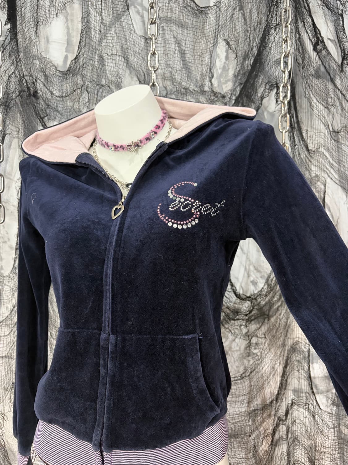 00‘s cubic Detail Velvet Hoodie Zip up 상품이미지7