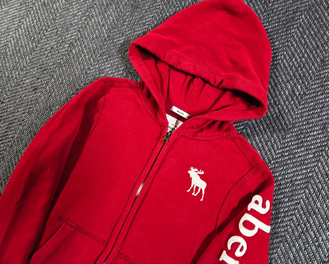 아베크롬비 순록 자수 로고 레드 후드집업 상품이미지3