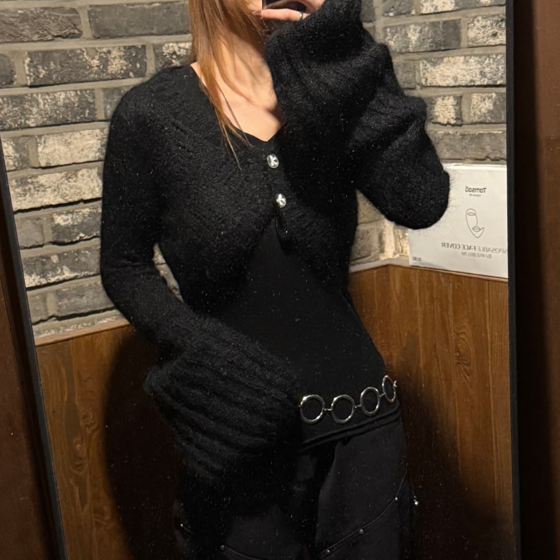 nadesico 리본 각인 버튼 모헤어 크롭 가디건 벨슬리브 상품이미지10