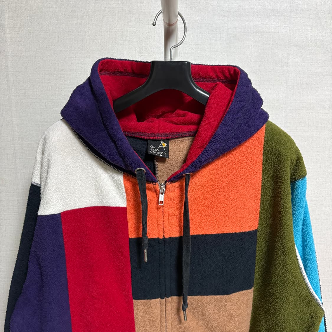 고슬로우카라반 크레이지 패치워크 플리스 후드집업 / L 상품이미지2