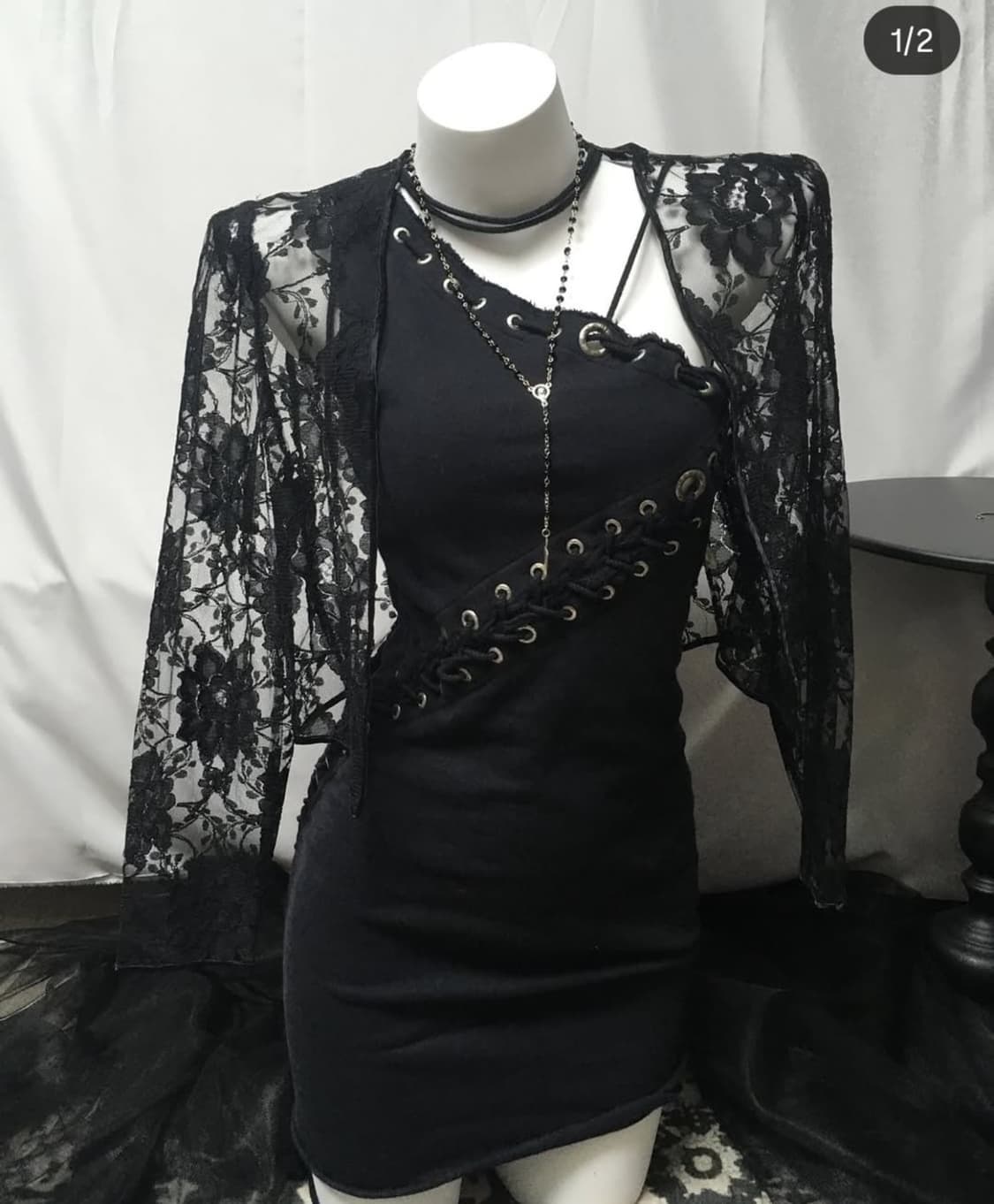 펑크 빈티지 플라워 레이스 가디건 블랙  상품이미지1