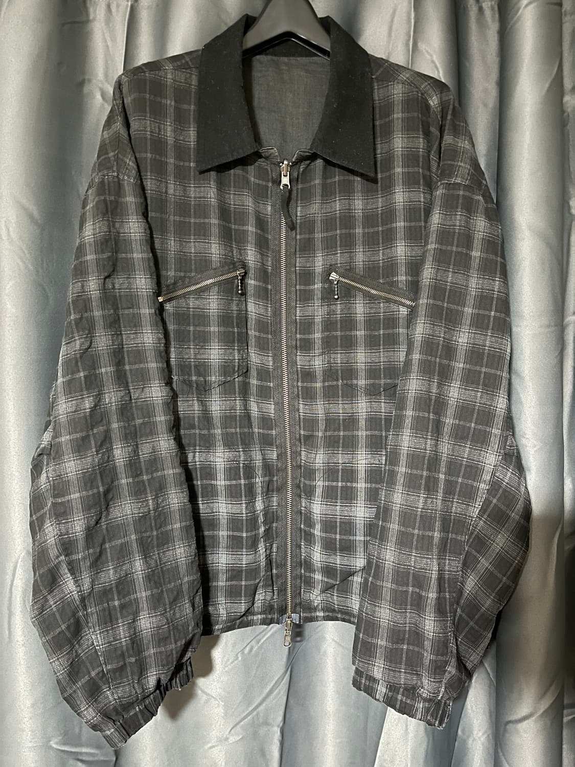 [4] 25FW 폴리테루 라미 체크 블루종 자켓 / Black 상품이미지1