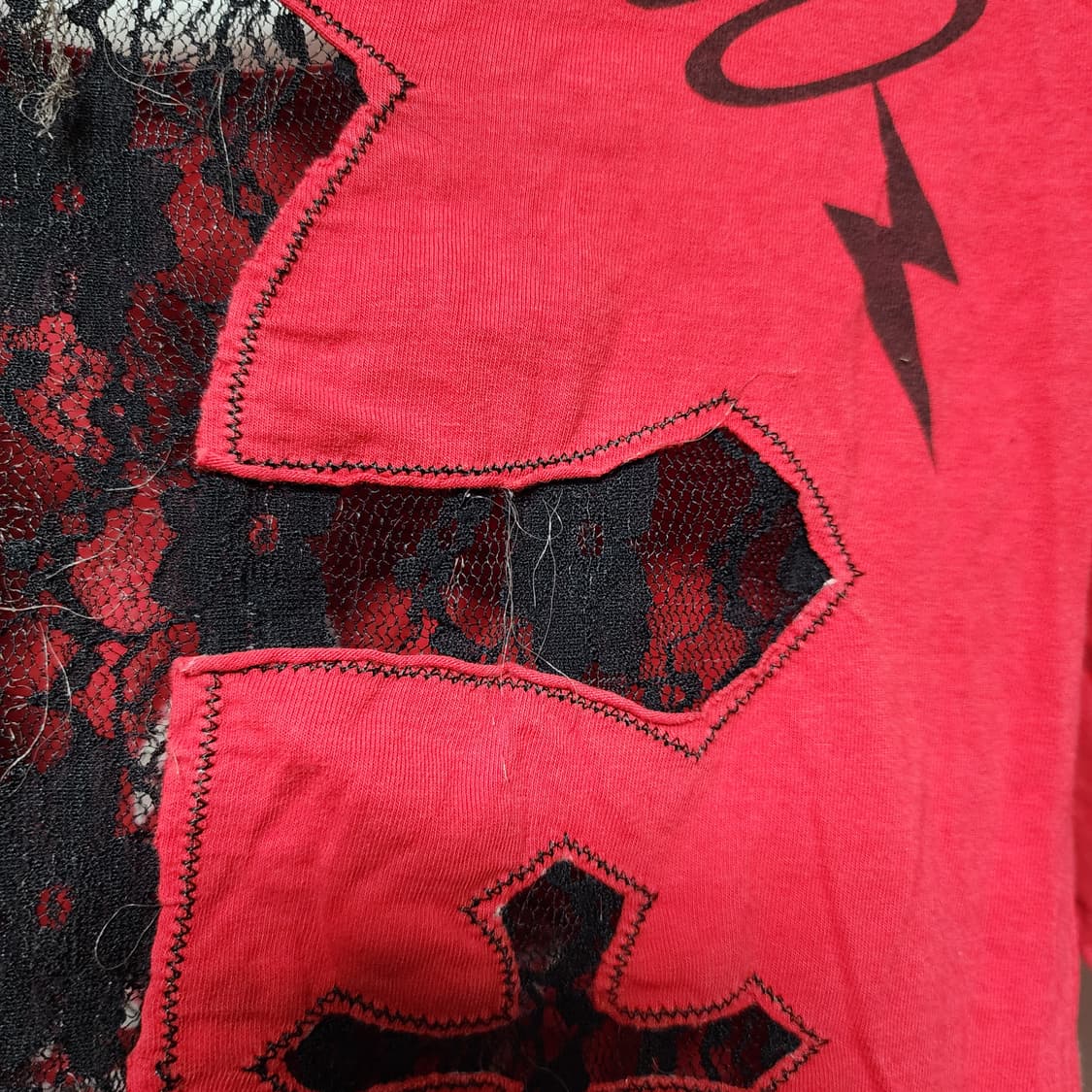 Vintage 락시크 시스루 가죽 크로스 레드 롱슬리브 상품이미지9