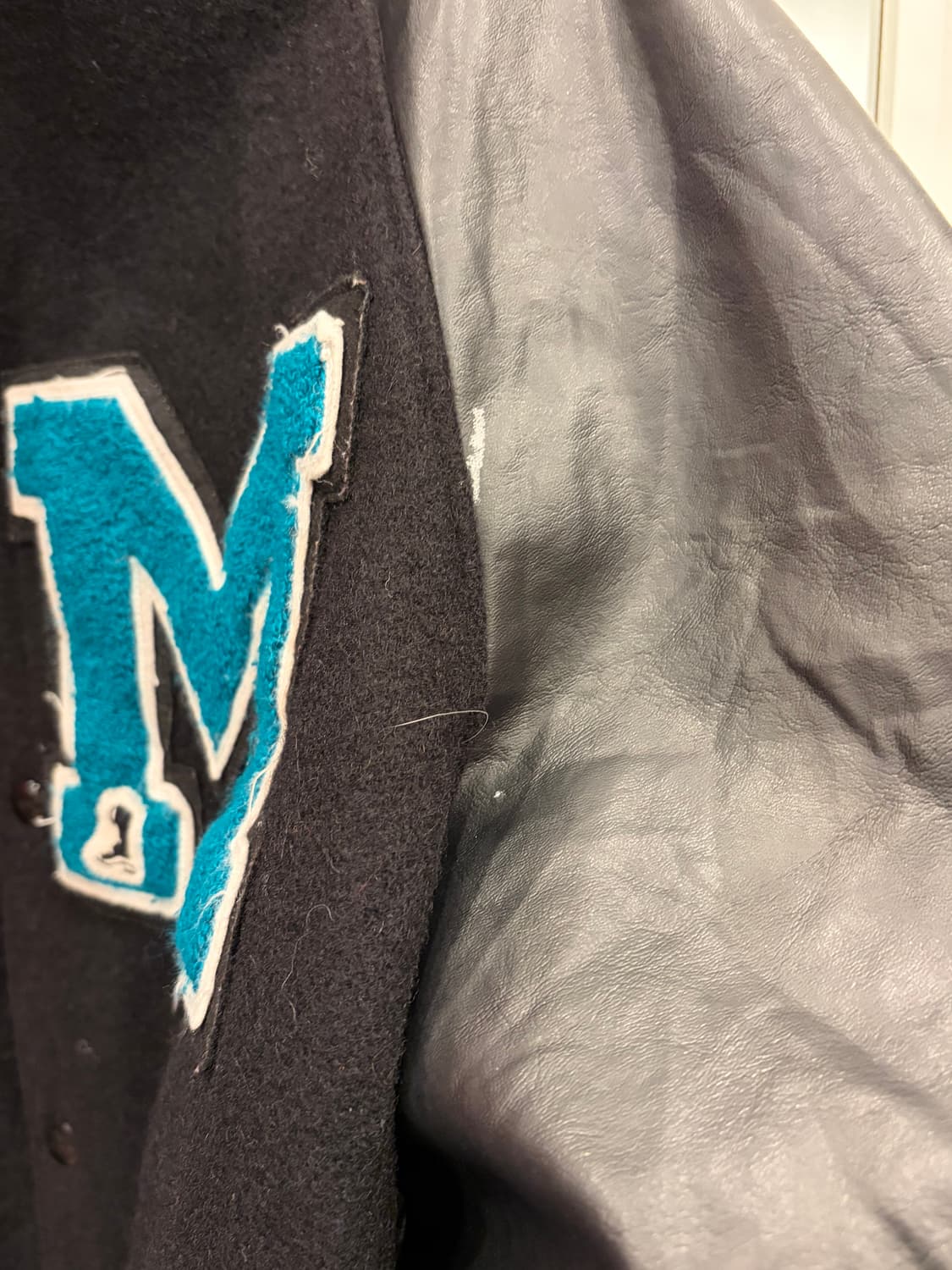 90s Meca 빈티지 멜톤 울 리얼레더 바시티 자켓 (USA) 상품이미지5