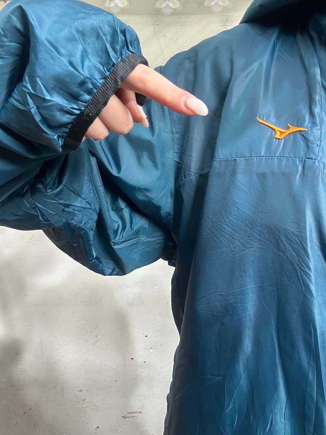 미즈노 블루 내부 털 기모 고프코어 후드 점퍼 바람막이 자켓 L 상품이미지4