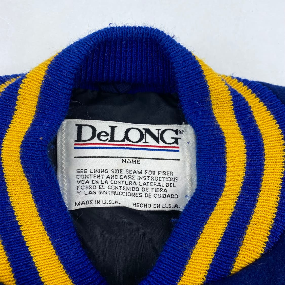 90s Delong 드롱 USA OG 리얼 레더 배색 바시티 자켓 (11 상품이미지6