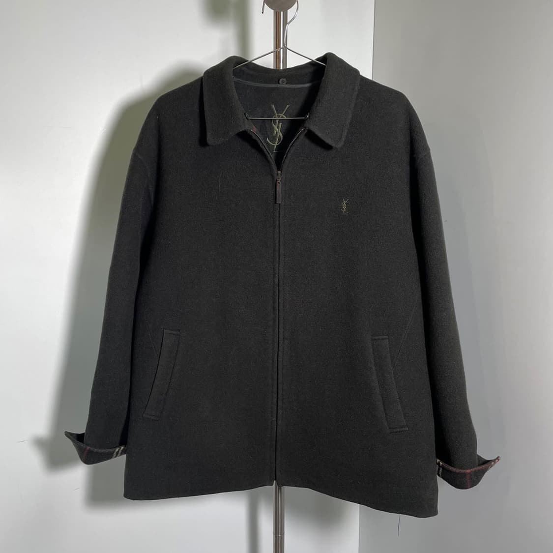 입생로랑 체크 배색 울 자켓 상품이미지1