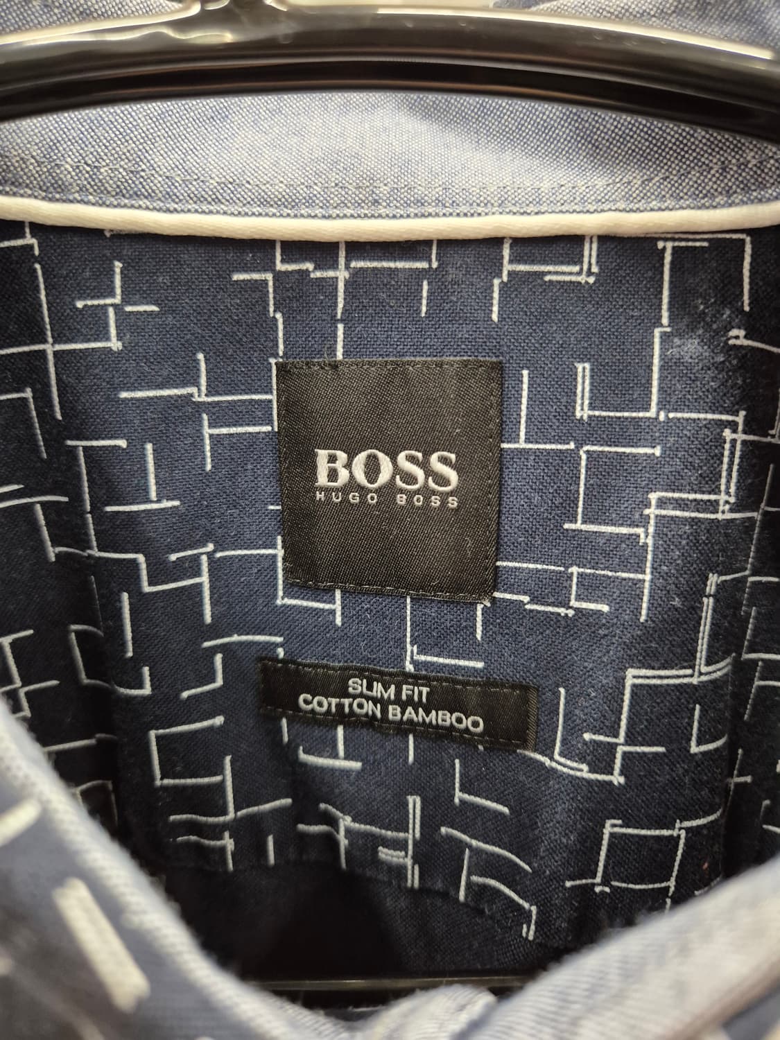 BOSS 슬림핏 코튼뱀부 셔츠 네이비 패턴 상품이미지4