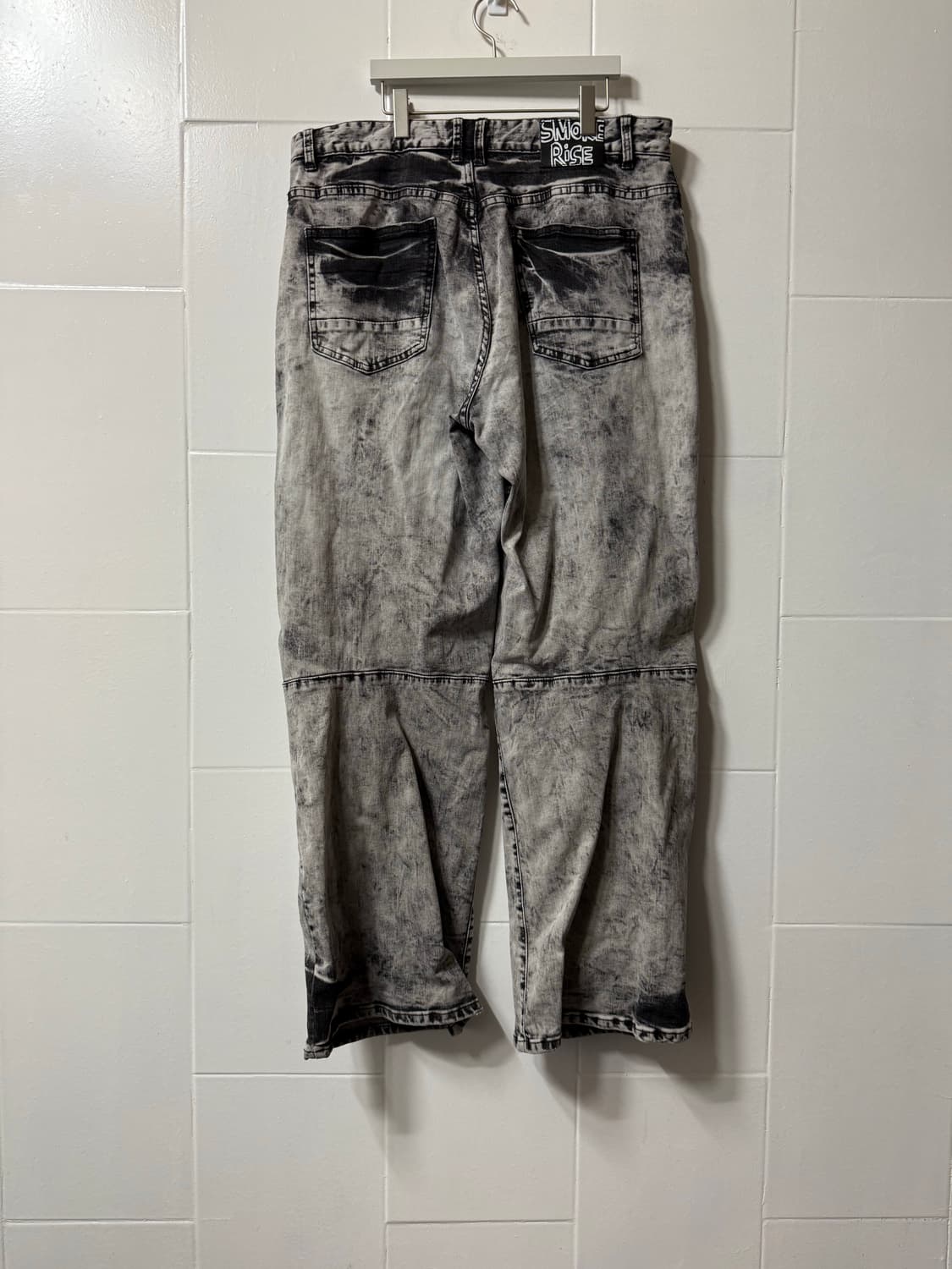 스모크라이즈 아이스 워시드 데미지 와이드 데님진 상품이미지4