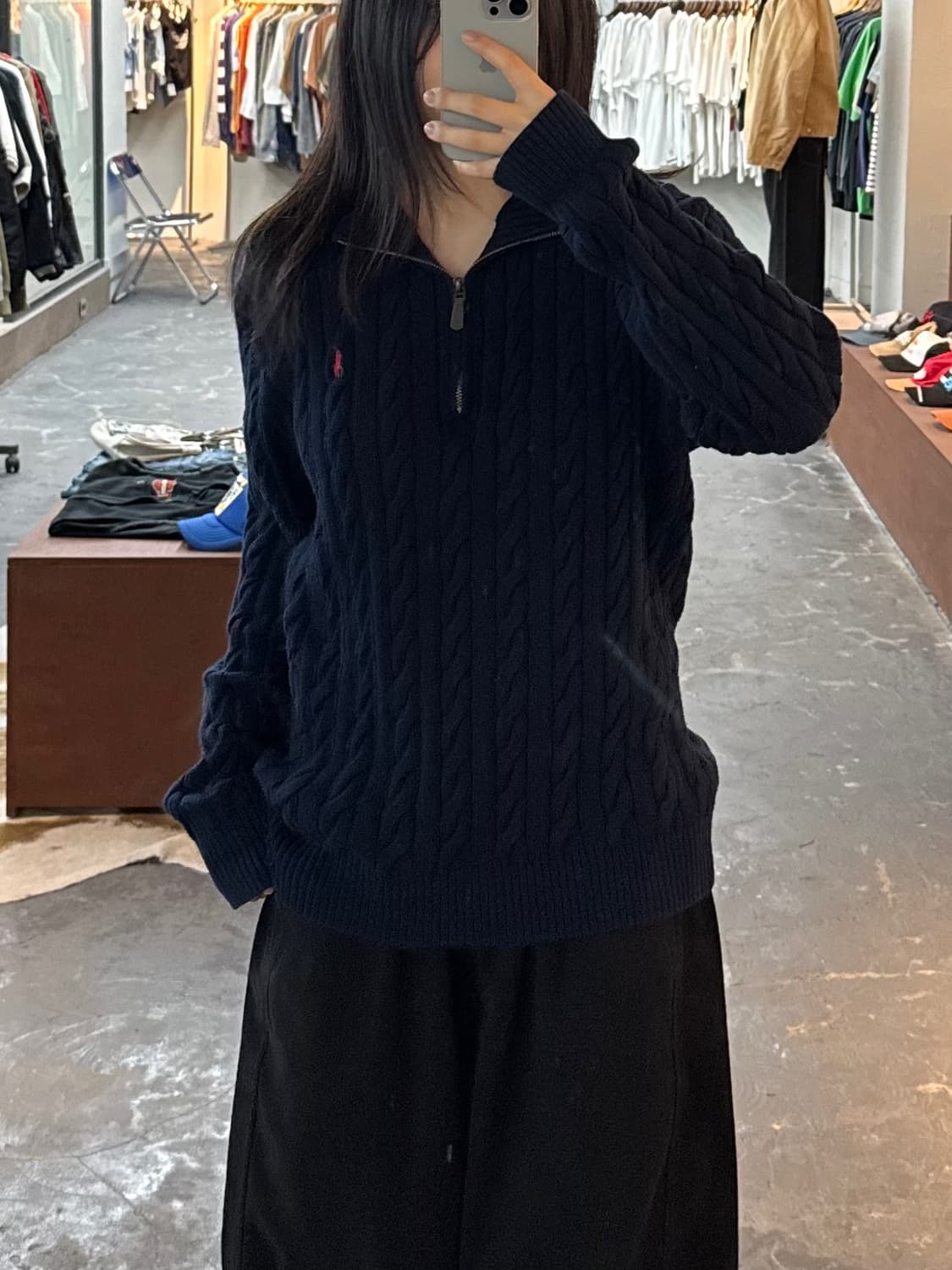 폴로 랄프로렌 꽈배기 네이비 반집업 니트 H2964 상품이미지1