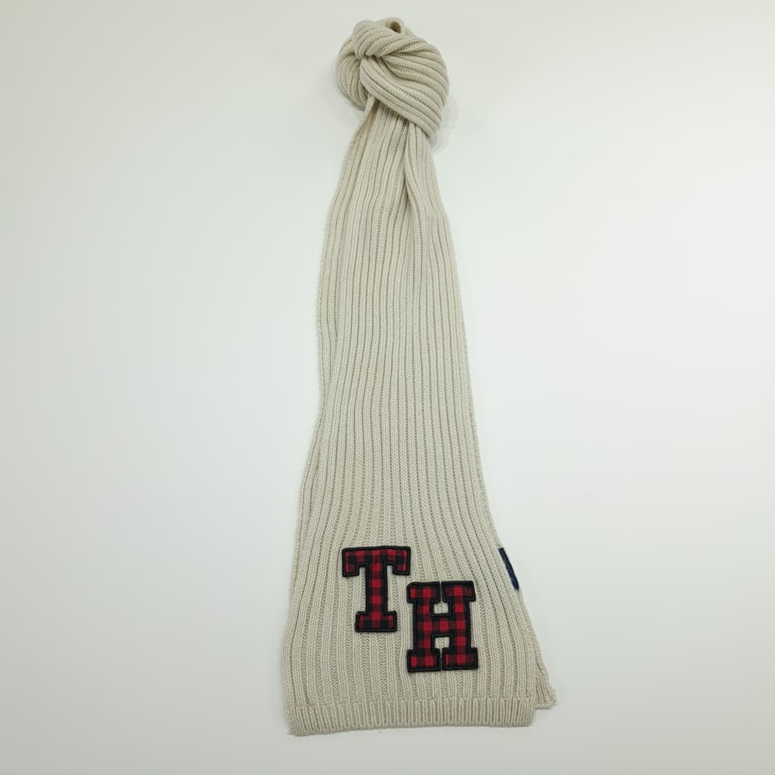 MX301 타미힐피거 아이보리 코튼 리브드 니트 목도리 머플러 상품이미지1