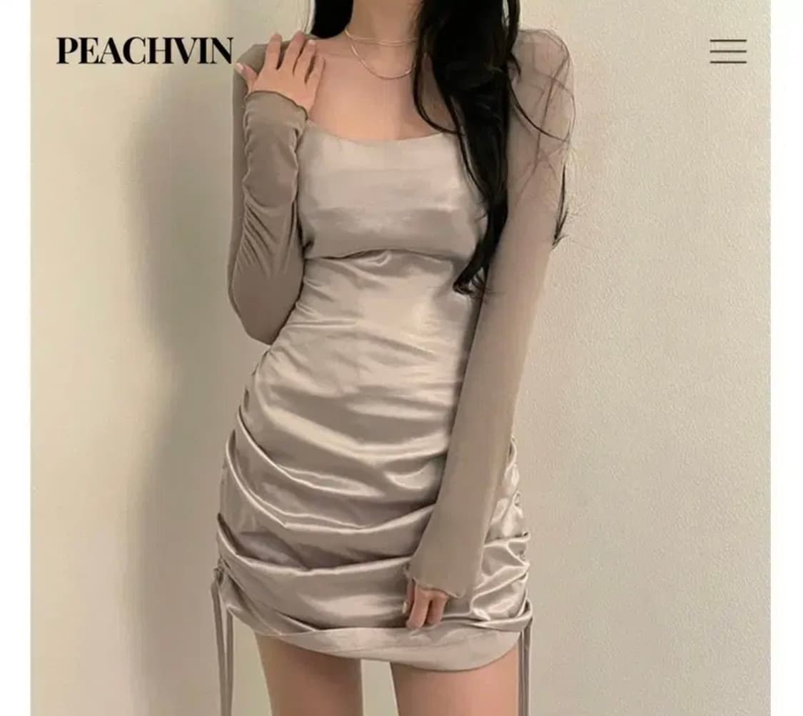 새틴 셔링 원피스 샴베인 베이지 Satin shirring dress 상품이미지2