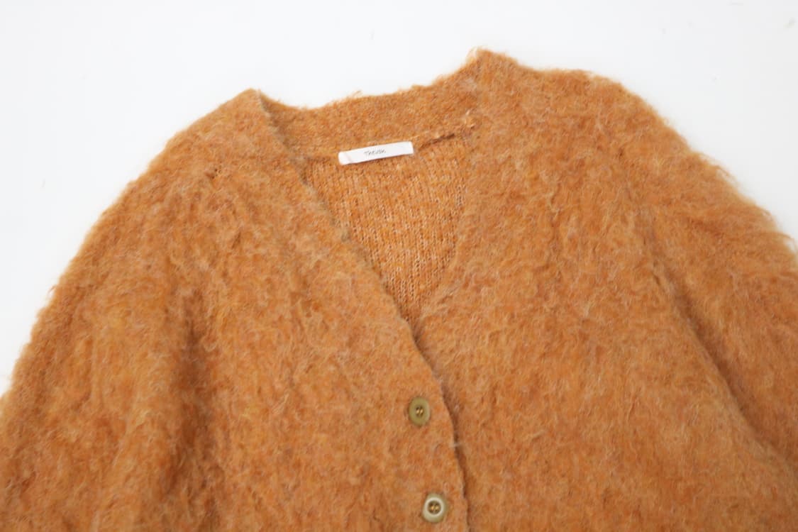 Thevon 제본 오렌지 모헤어 블렌드 브이넥 니트 가디건 상품이미지3
