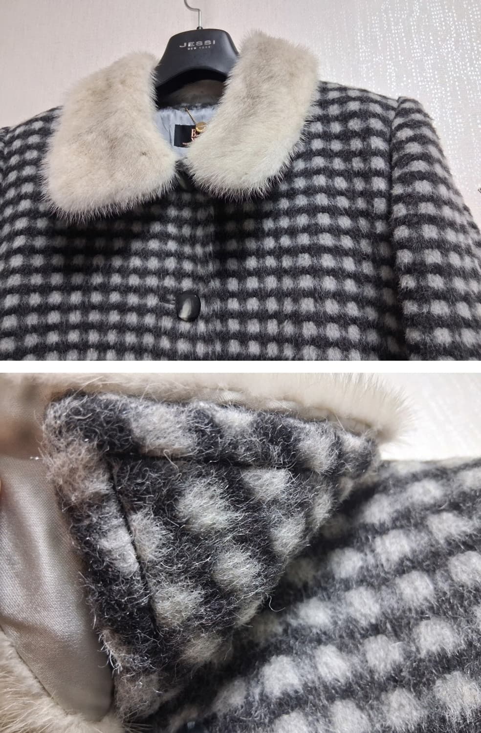 BELLE VOGUE 알파카롱코트 밍크카라 그레이검정체크 66 고품질 상품이미지5