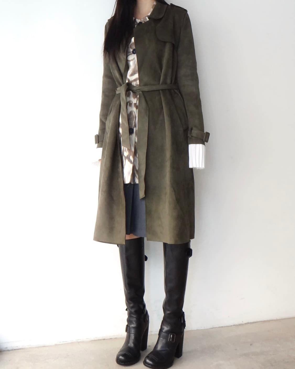 Suede strap open jacket / khaki 상품이미지4