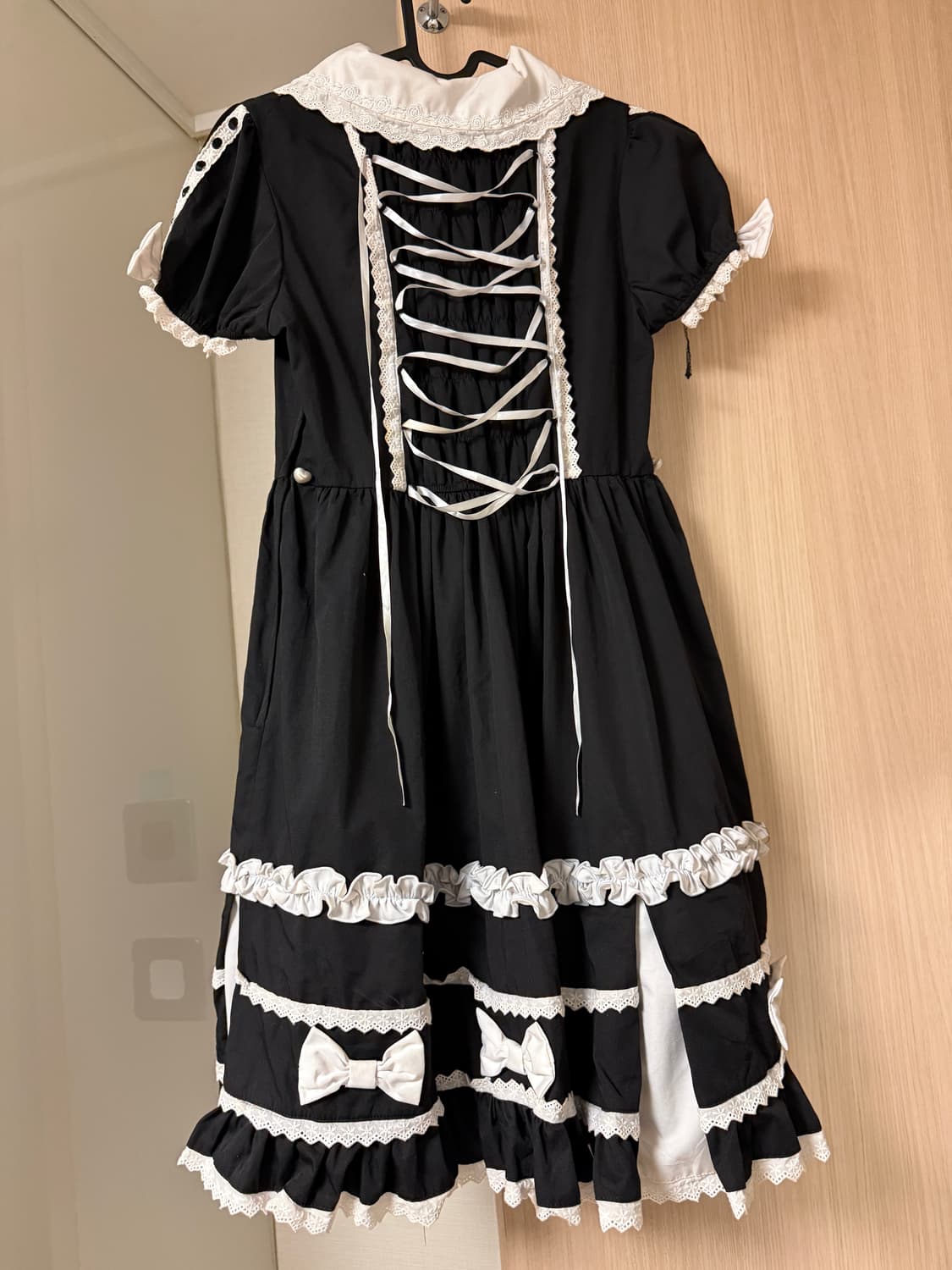 바디라인 메이드 원피스 드레스 레이스 리본 양산형 지뢰계 로리타 고스로리 상품이미지3