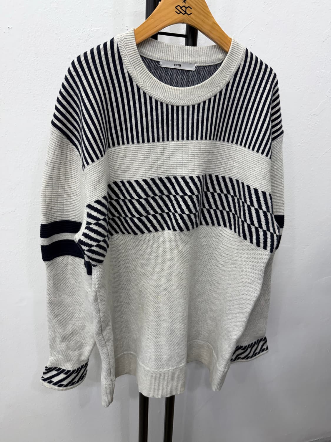 정품) 시스템옴므 한섬 스트라이프 패턴 니트 100 상품이미지2