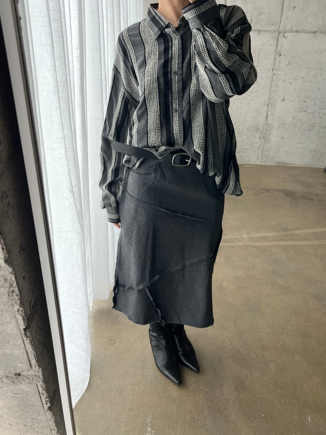 The ballroom 패치워크 울 스커트 그레이 상품이미지2