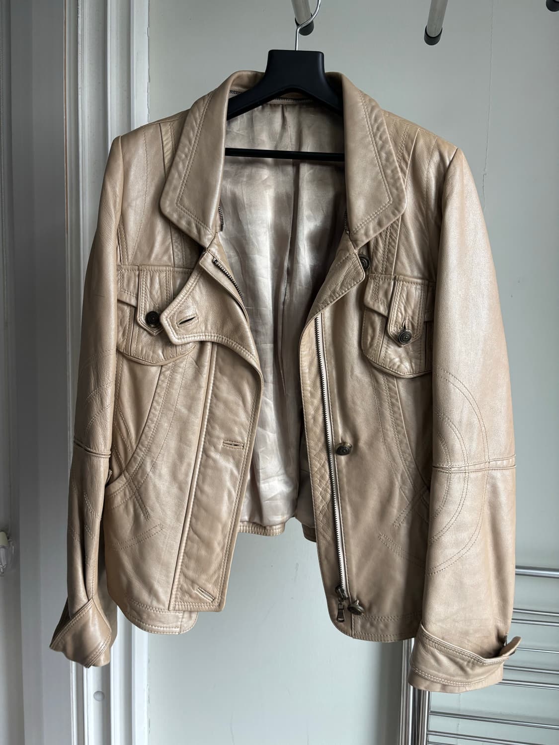 Yayoituu 빈티지 밀크베이지 양가죽 레더자켓 상품이미지1