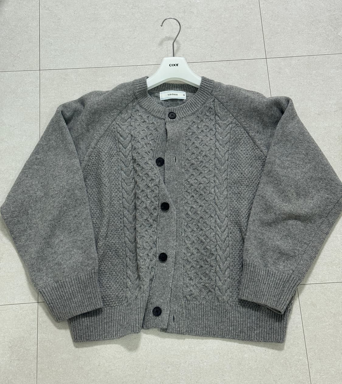 웨이비니스 더블텍스쳐 라운드넥 가디건 미스트그레이2  상품이미지1