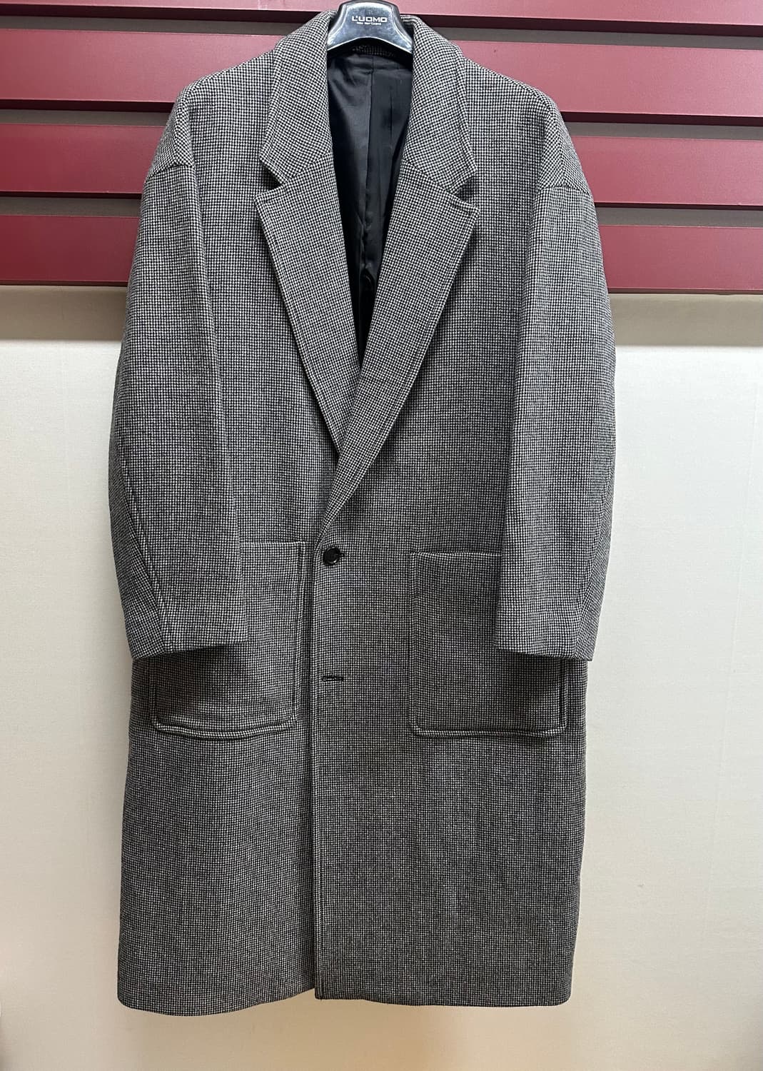 비이커 남성 오버핏 체크 울 롱코트  상품이미지1