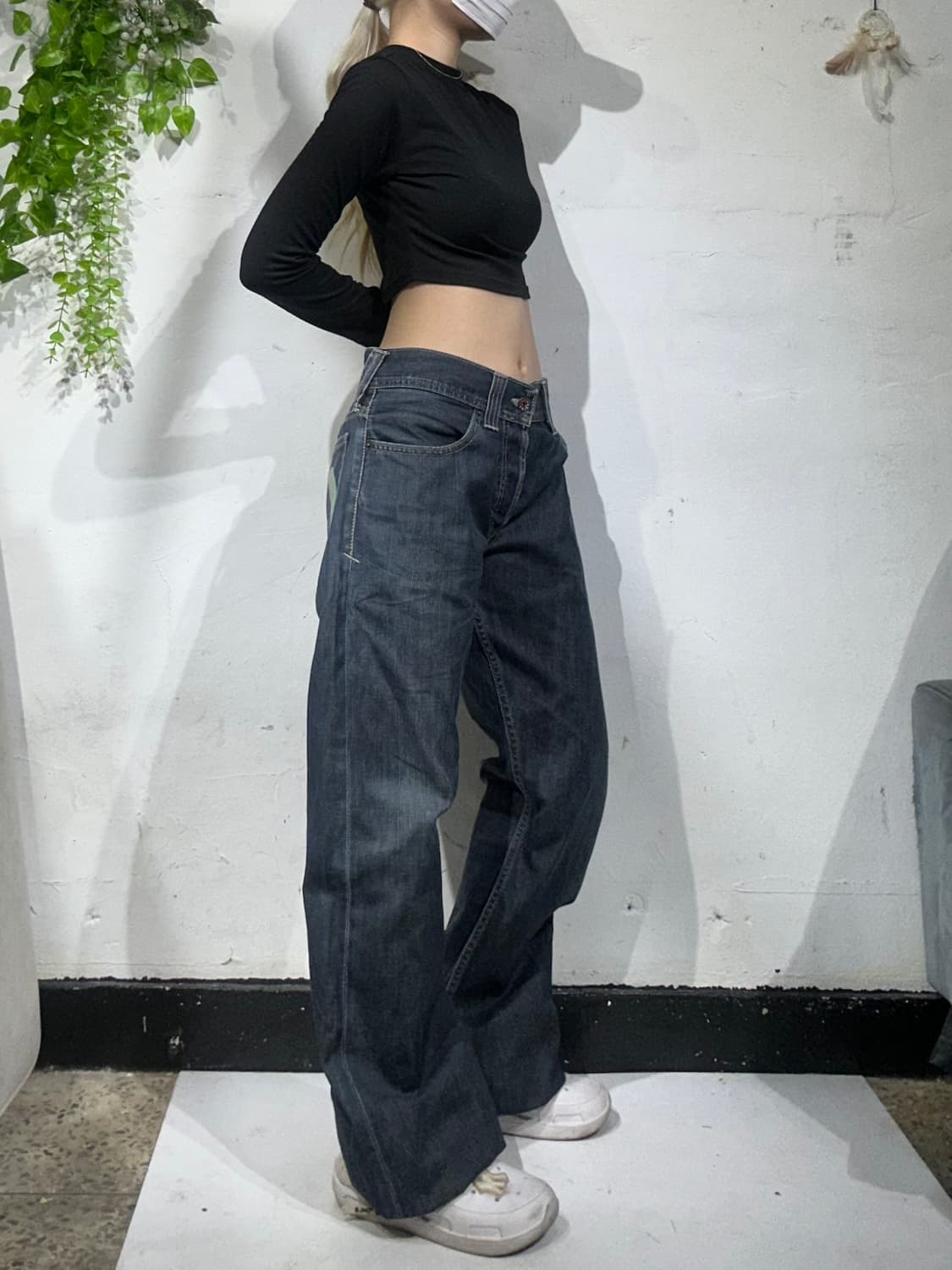 에비수 진청 와이드 부츠컷 워싱 프린팅 데님 팬츠 청바지 34 상품이미지2