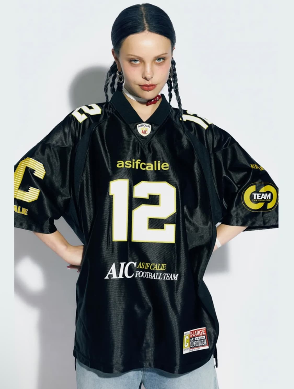 에즈이프 캘리 풋볼 저지 반팔 티셔츠 블랙 상품이미지1