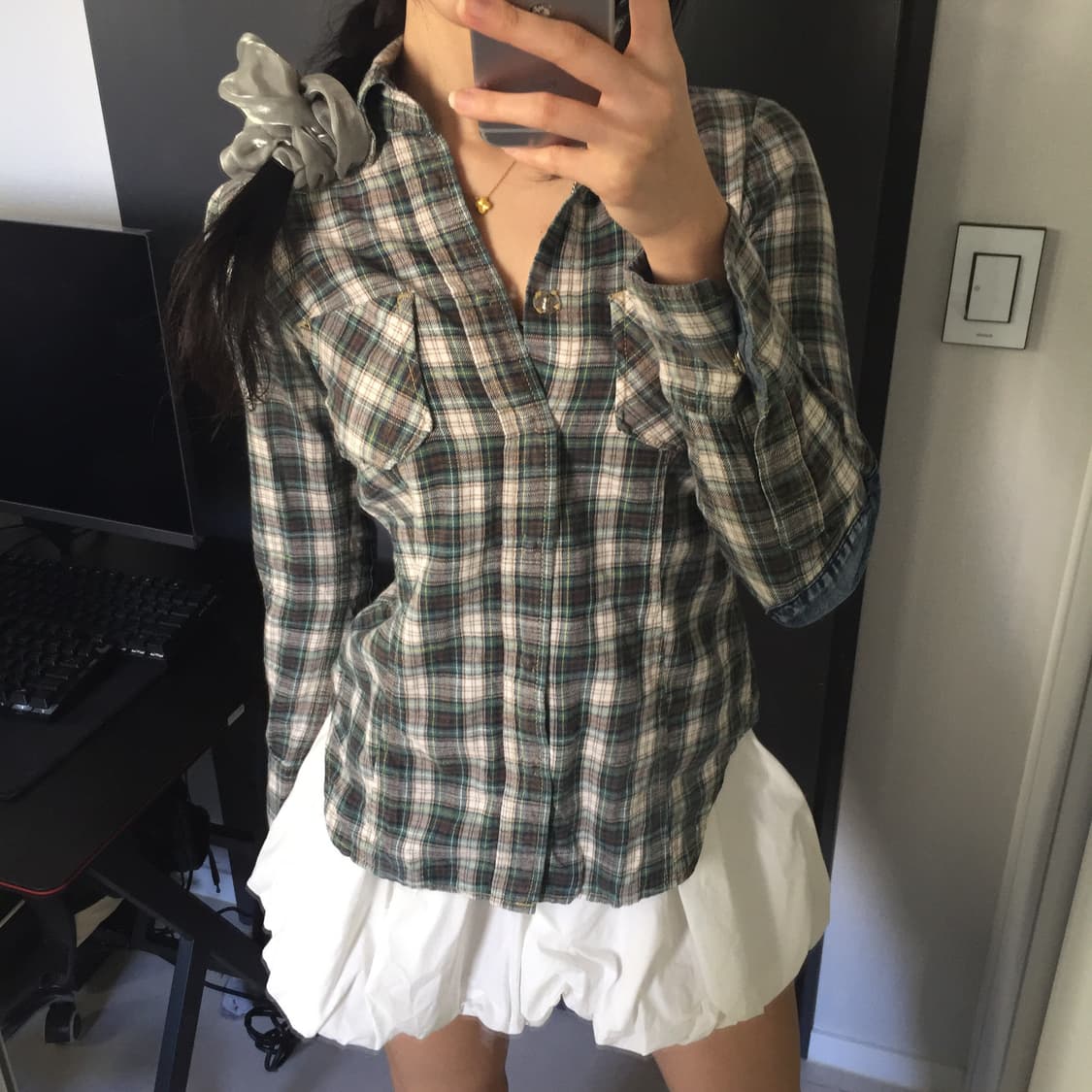 MandC 모리걸 담백 데님 체크 셔츠 상품이미지2