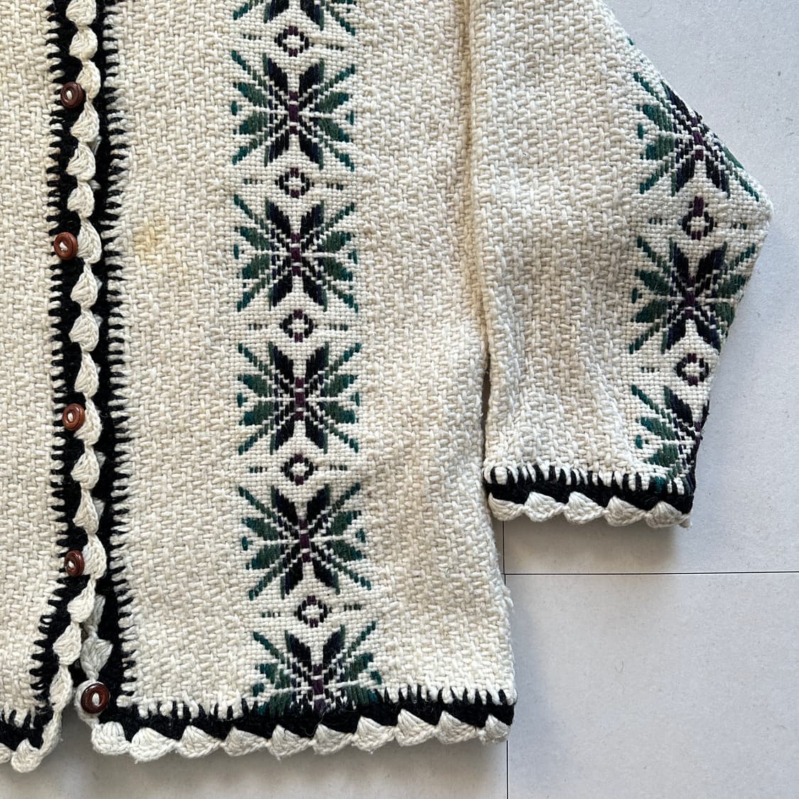 90s 에콰도르 핸드메이드 빈티지 에스닉 아즈텍 울 가디건 상품이미지3