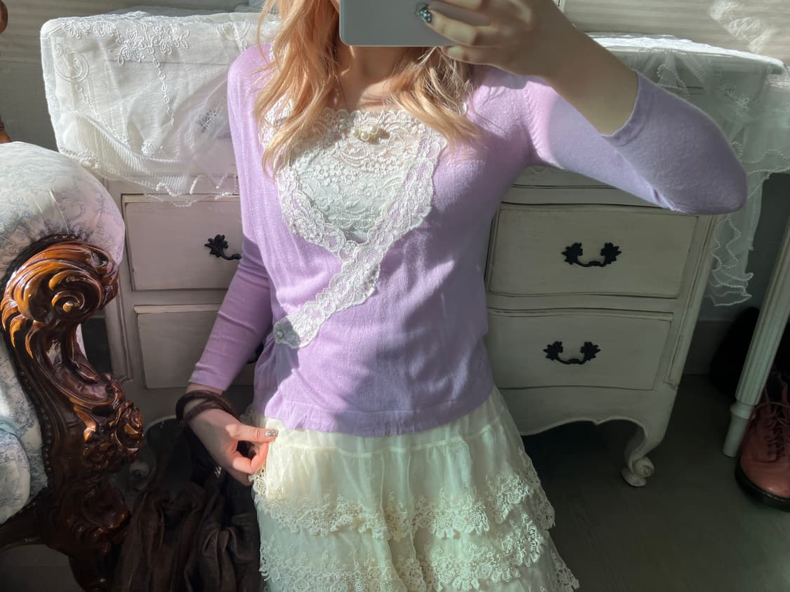 빈티지 레이스 라밴더 랩가디건 + 아이보리 나시 상품이미지3