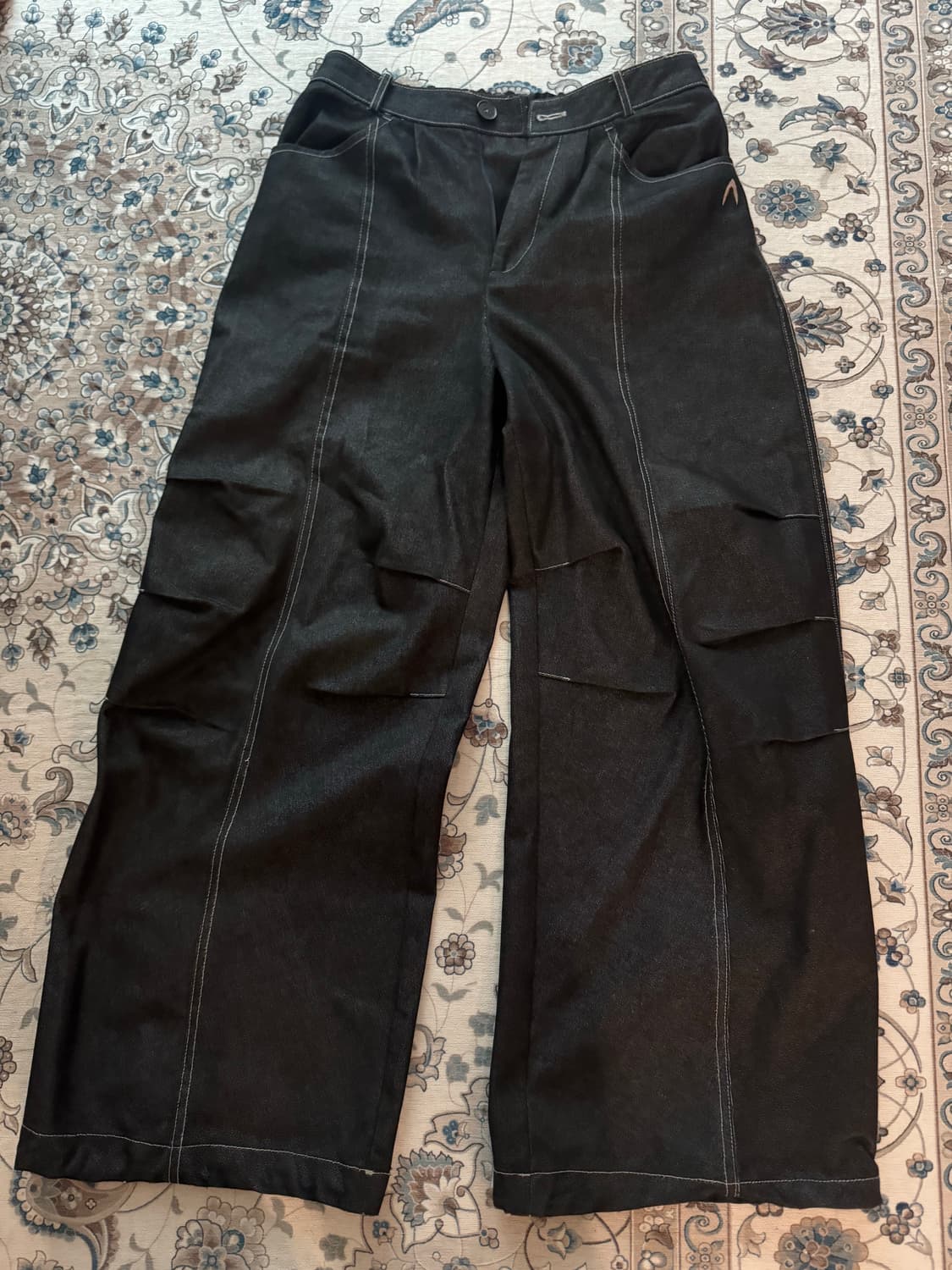 Knee Pin-tuck Printed Denim Pants (Black 상품이미지2