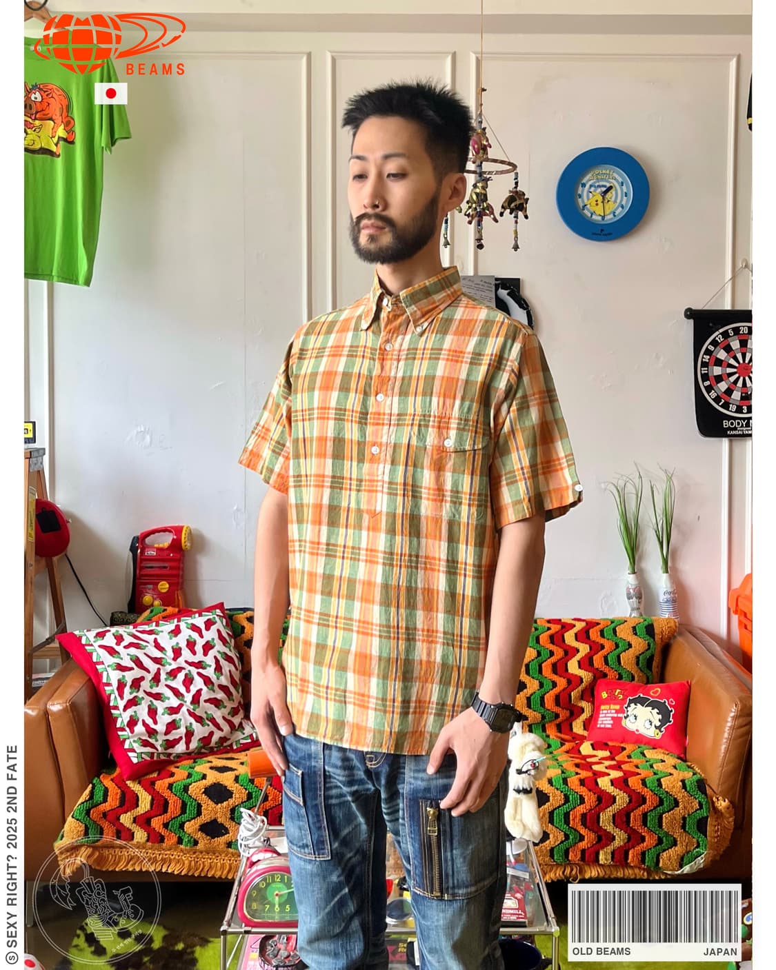 Old BEAMS Japan Half Button Check Shirt 상품이미지1