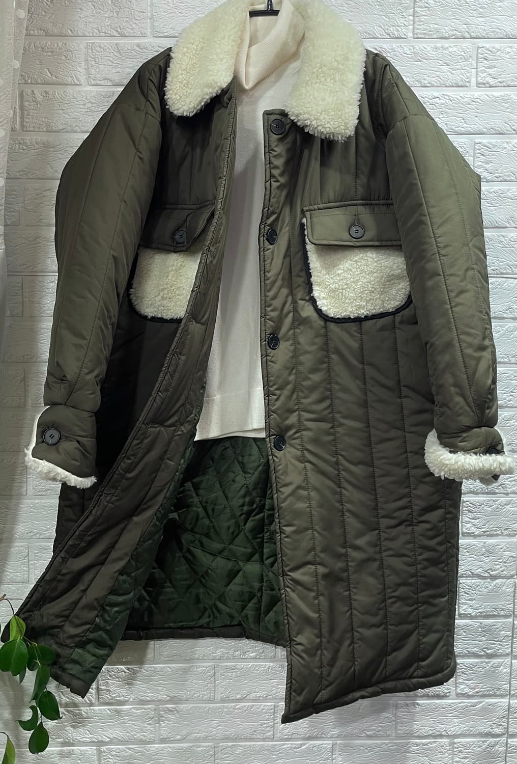 수입 양털 누빔자켓 누빔패딩 카키패딩 누빔코트 상품이미지3
