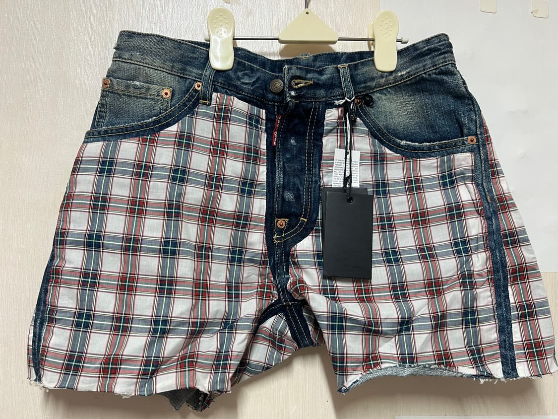 디스퀘어드2 데님 체크 믹스 반바지 46사이즈  상품이미지1