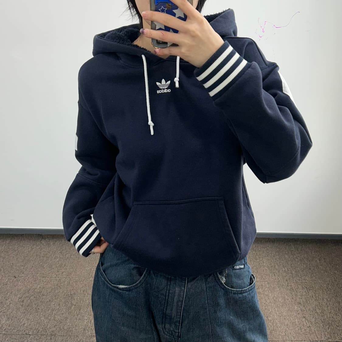 Adidas 아디다스 파이어로고 백 포인트 네이비 후드티 상품이미지1
