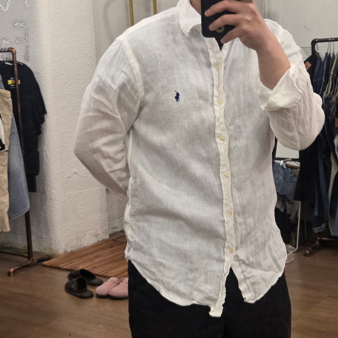 폴로 린넨 셔츠 화이트 클래식핏 m 상품이미지8