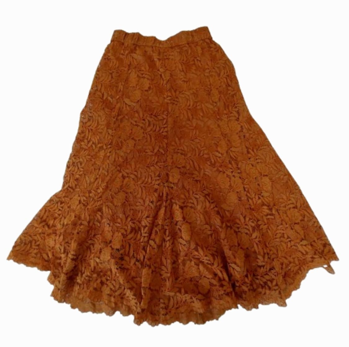 모리걸 히피 보헤미안 레이스 크로셰 시스루 오렌지 미디 롱스커트 치마 상품이미지1