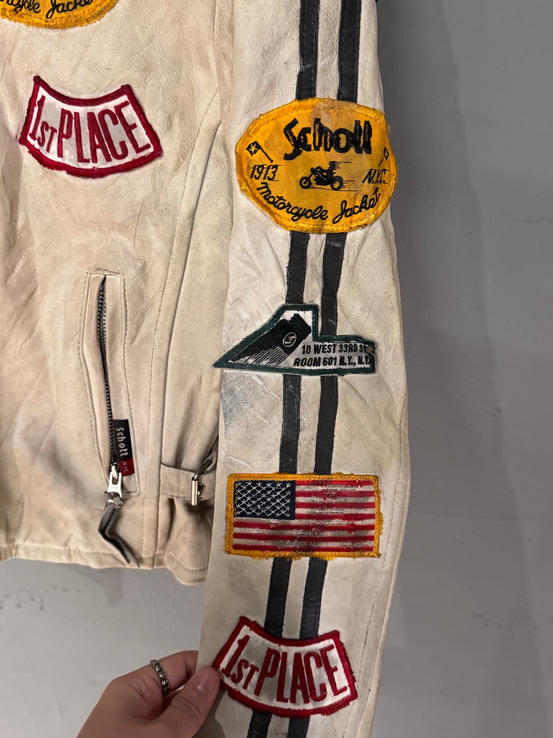 Schott 쇼트 패치 모터사이클 카우하이드 가죽자켓  상품이미지6