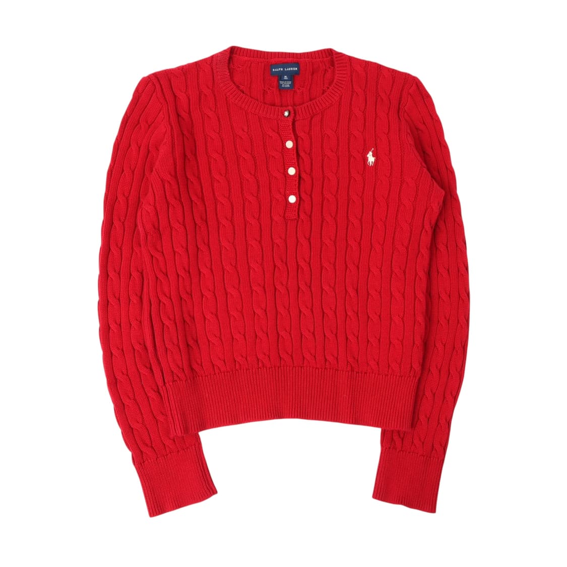폴로 랄프로렌 우먼스 레드 버튼업 케이블 니트 상품이미지1