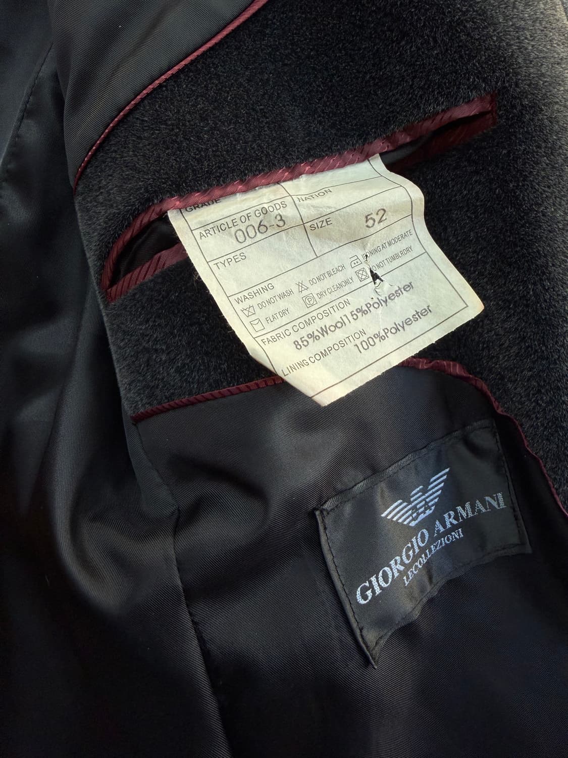 52/ 조르지오 아르마니 90AW 벨벳 울 코트자켓 상품이미지9